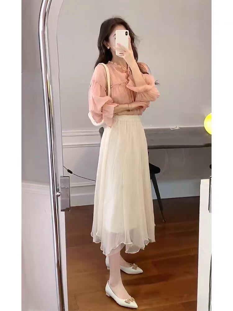 【set】ブラウス+メッシュスカート2点セットG20294