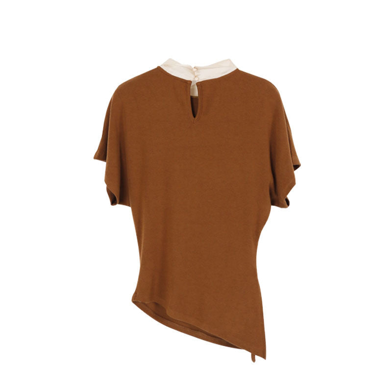 【tops】スカーフネック半袖ニットトップス Q8943