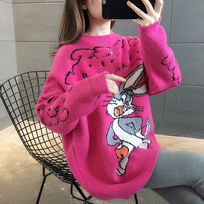 【tops】見逃し厳禁3色秋冬新作ラウンドネック長袖動物柄配色着回し人気ニットセーターF1159