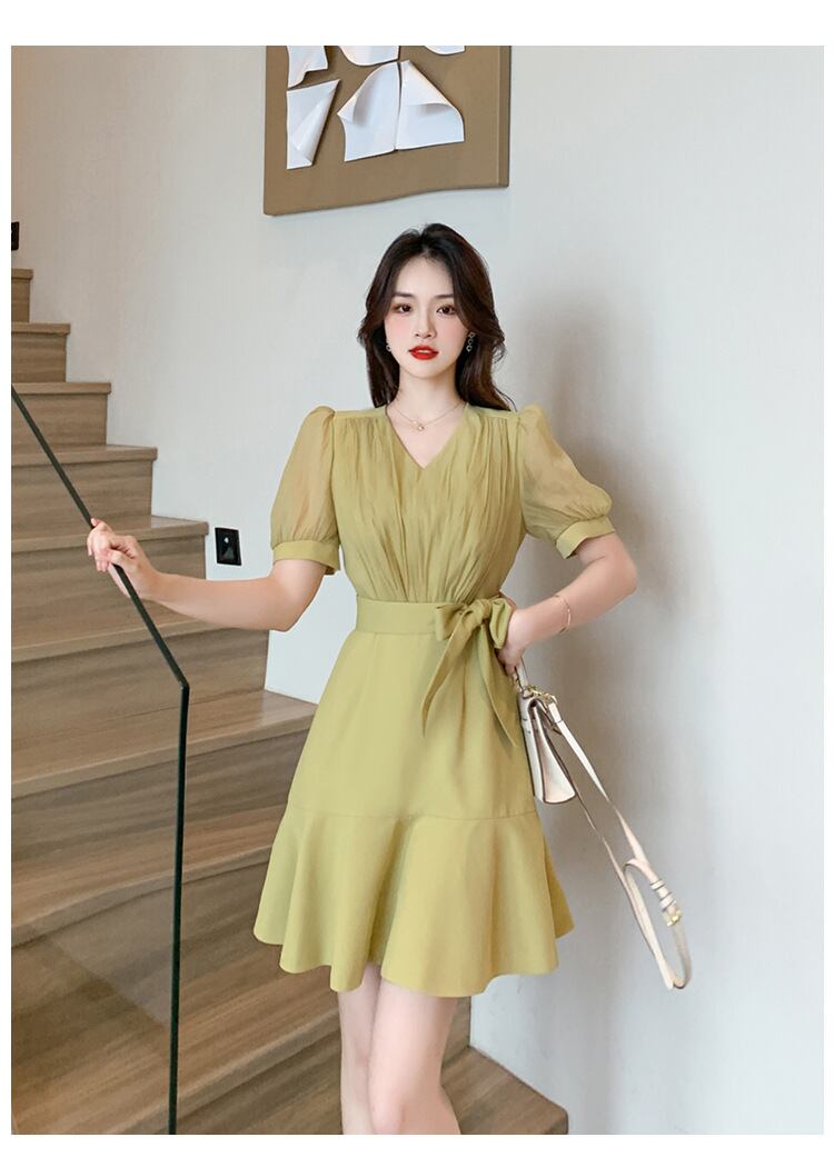 【dress】Vネックパフスリーブマーメイドワンピース G21511