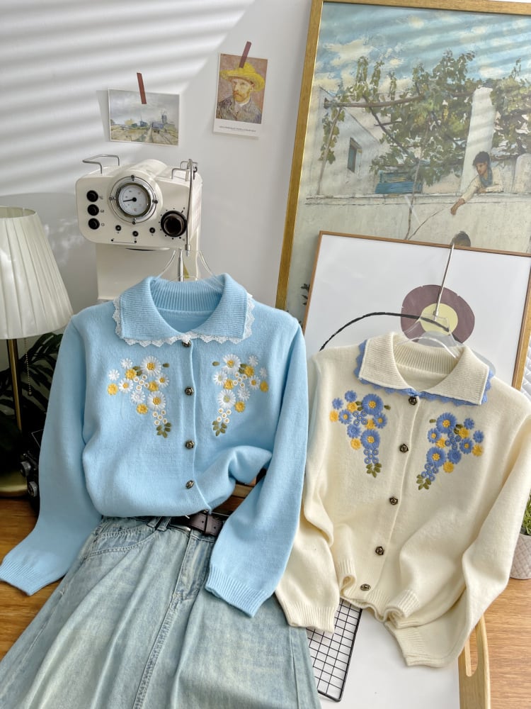 【outer】刺繍ニットカーデ M25883