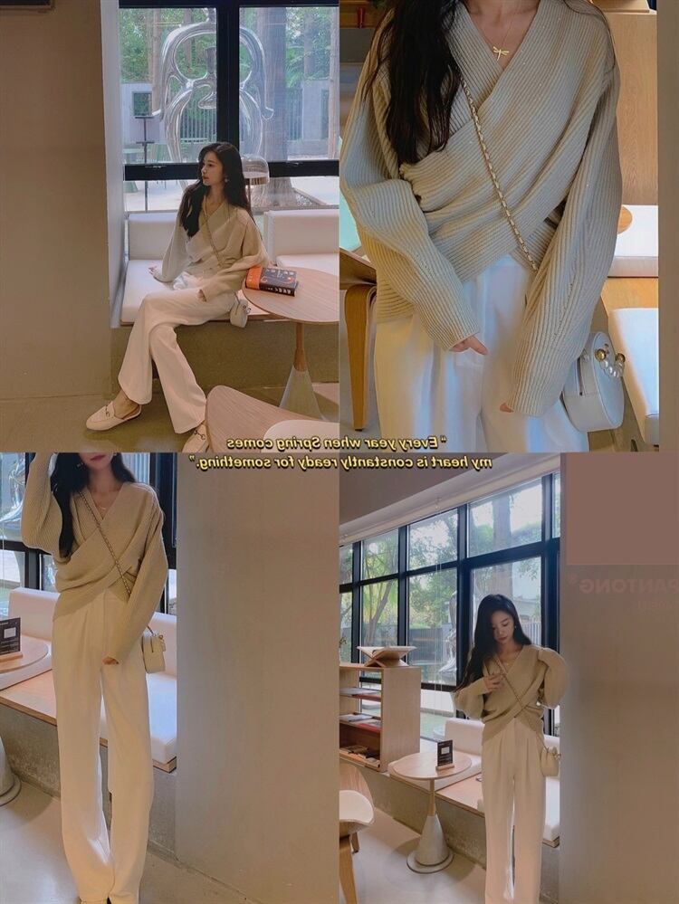 【set】柔らかくて優しい!気質満点ファッションスウィート長袖セーター+ガウチョパンツ2点セット G2794