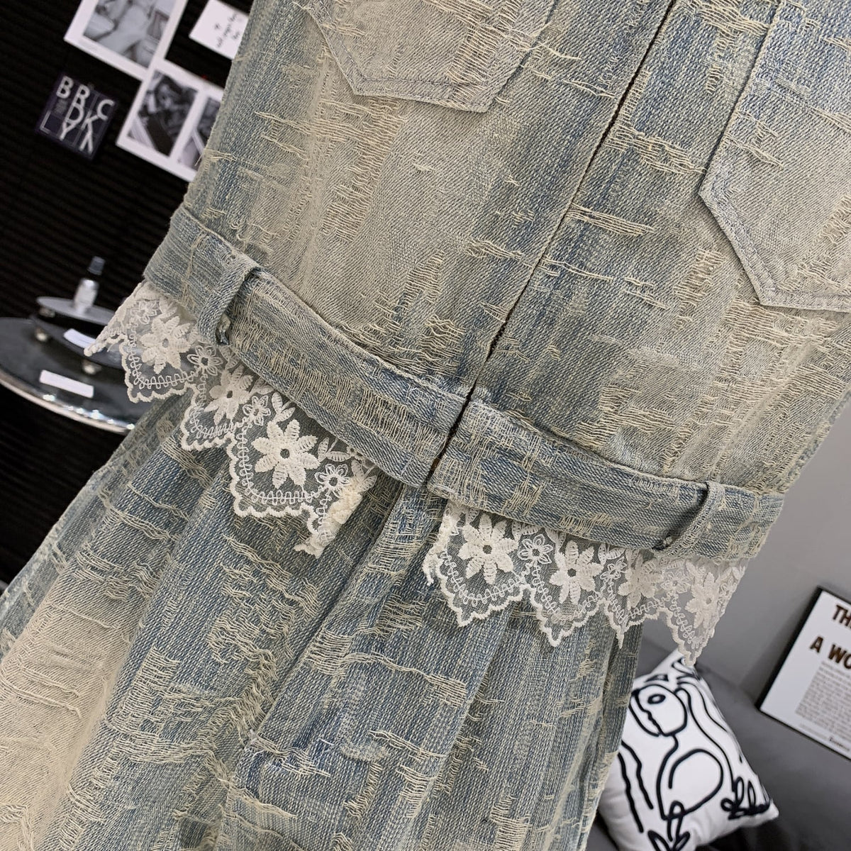 【set】レースデニムベスト×ショートパンツセット M24776