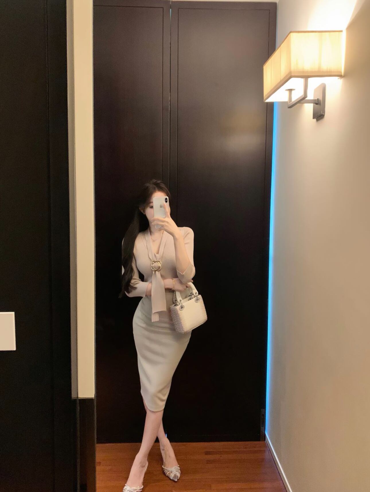 【set】Vネック7分袖ニットトップス+スカート2点セットG21337