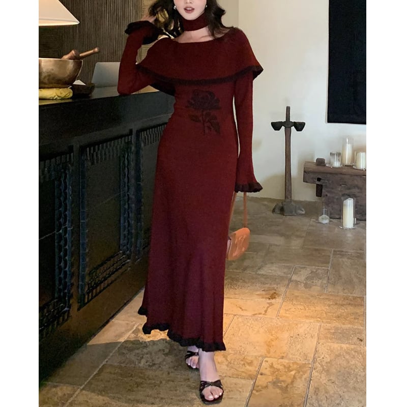 【dress】フレアスリーブニットワンピース M28978