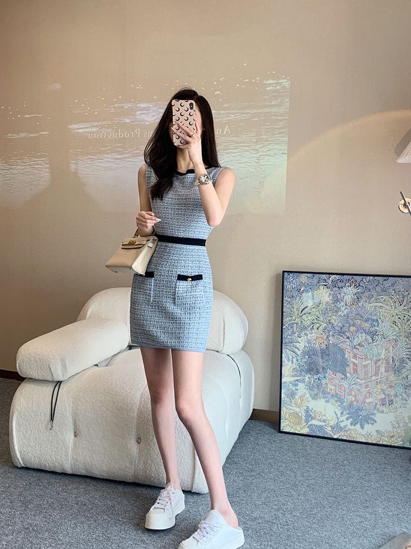 【dress】ラウンドネックノースリーブワンピースF7715