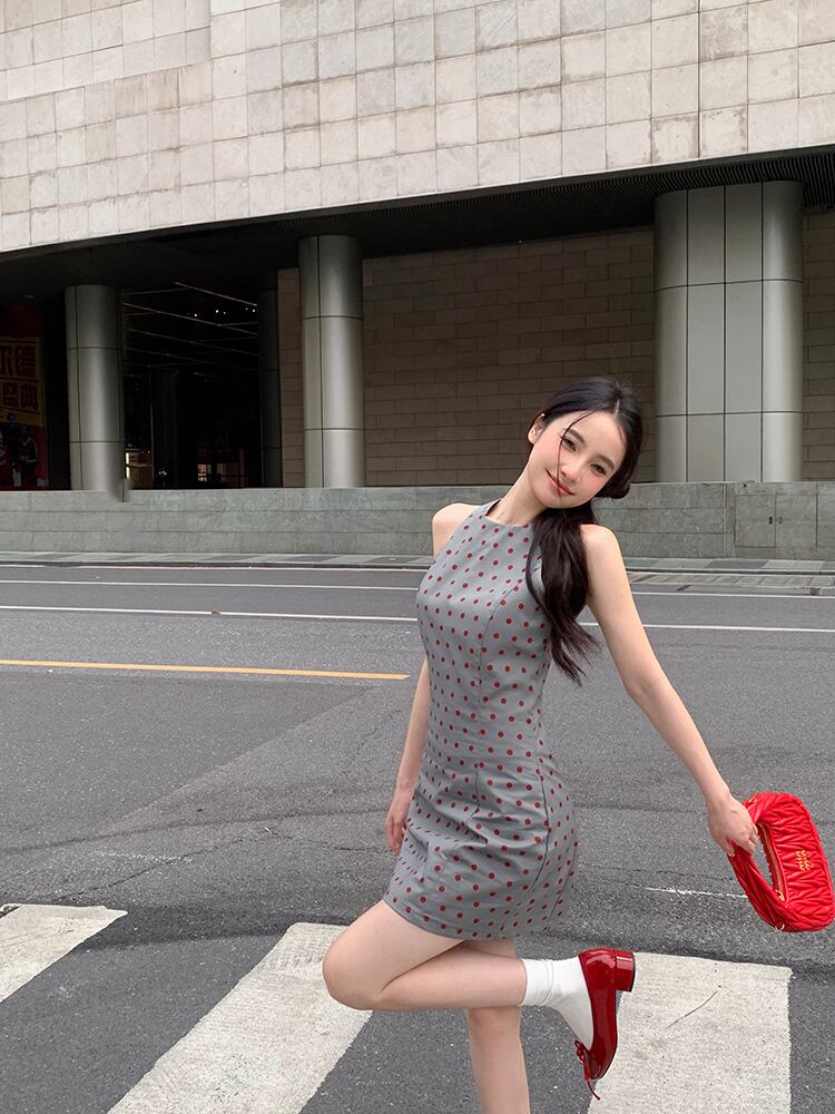 【dress】ノースリーブドット柄ワンピース G21063