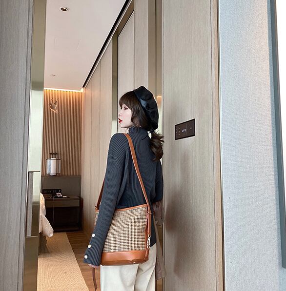 【tops】女性力を高める〜ハーフネック長袖体型カバーファッション無地ニットセーターF0839