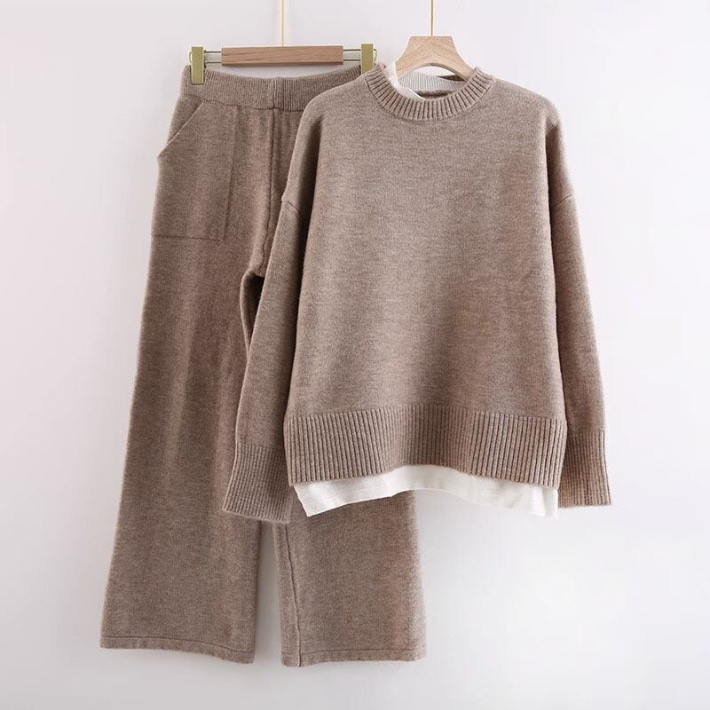 【set】ニットセーター×ワイドパンツセット M18492