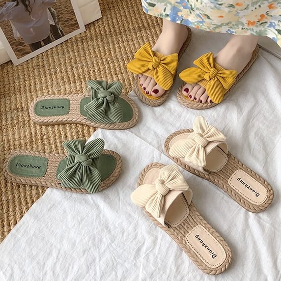 【shoes】今季大好評3色ボウタイ履きやすいサンダル合わせやすいスリッパ