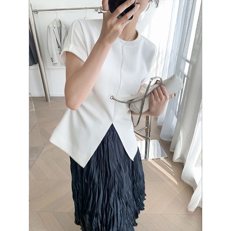 【tops】2色スリットTシャツF7625