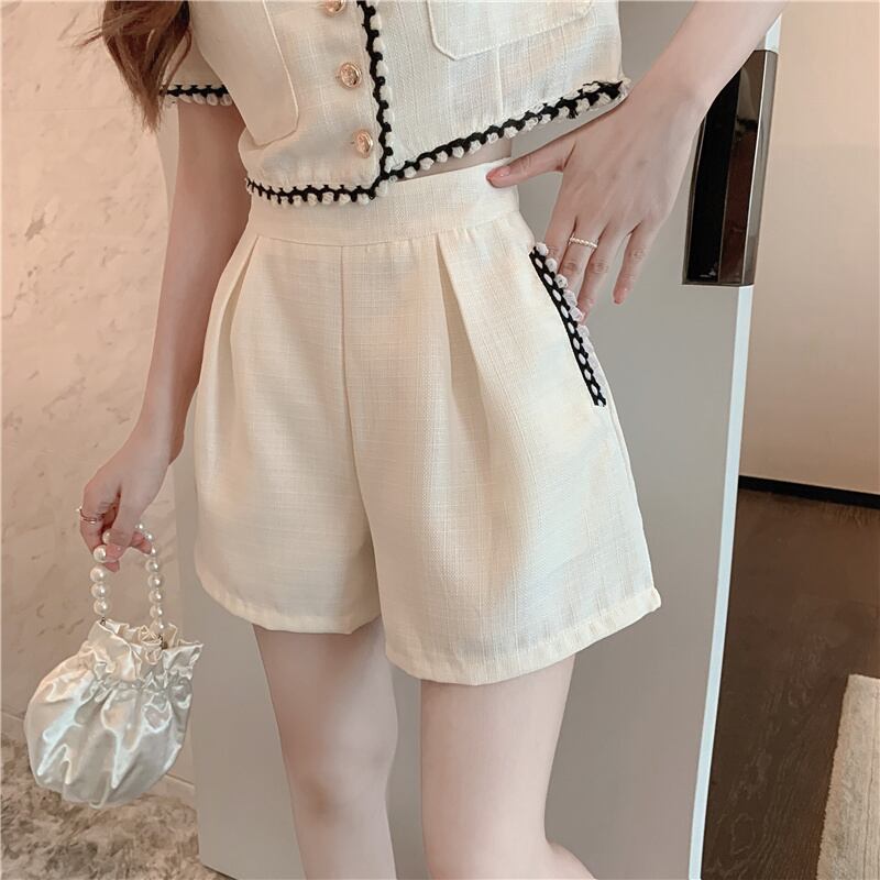 【set】半袖ブラウス+ギャザーショートパンツ2点セット F7361