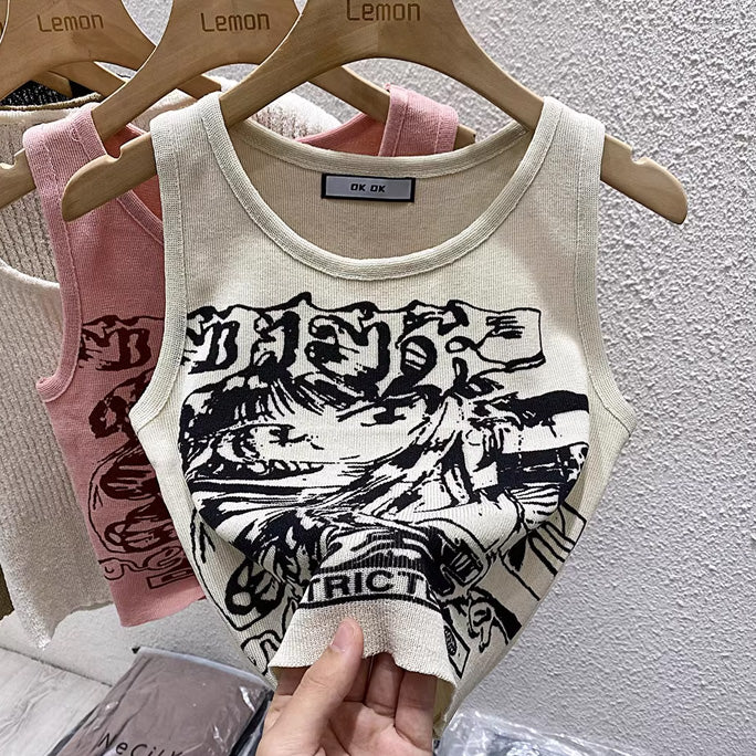 【tops】2色ノースリーブニットタンクトップF7770
