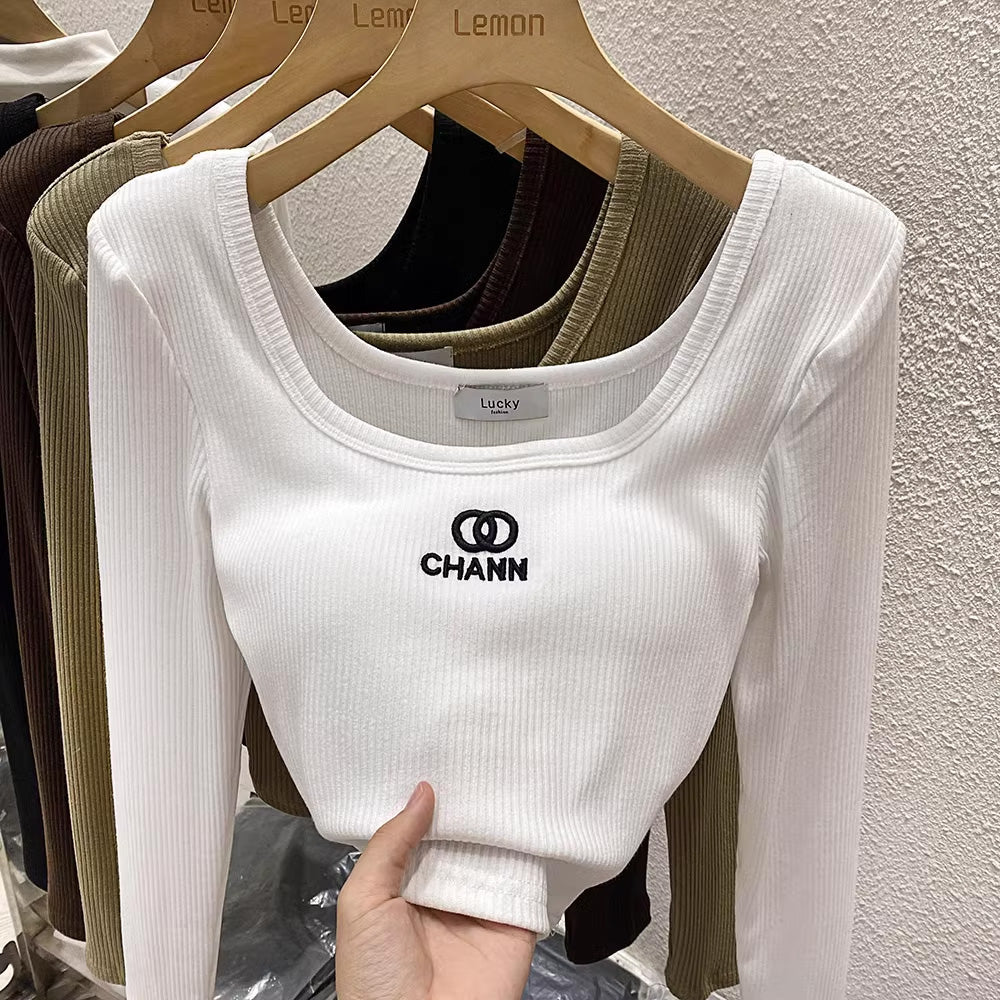 【tops】2色スクェアネック長袖TシャツF7978