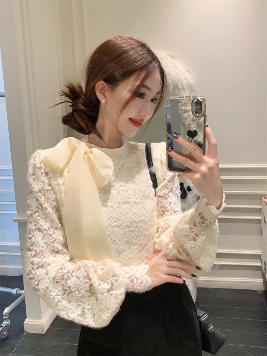 【tops】リボン付き裹起毛レーストップス M28380