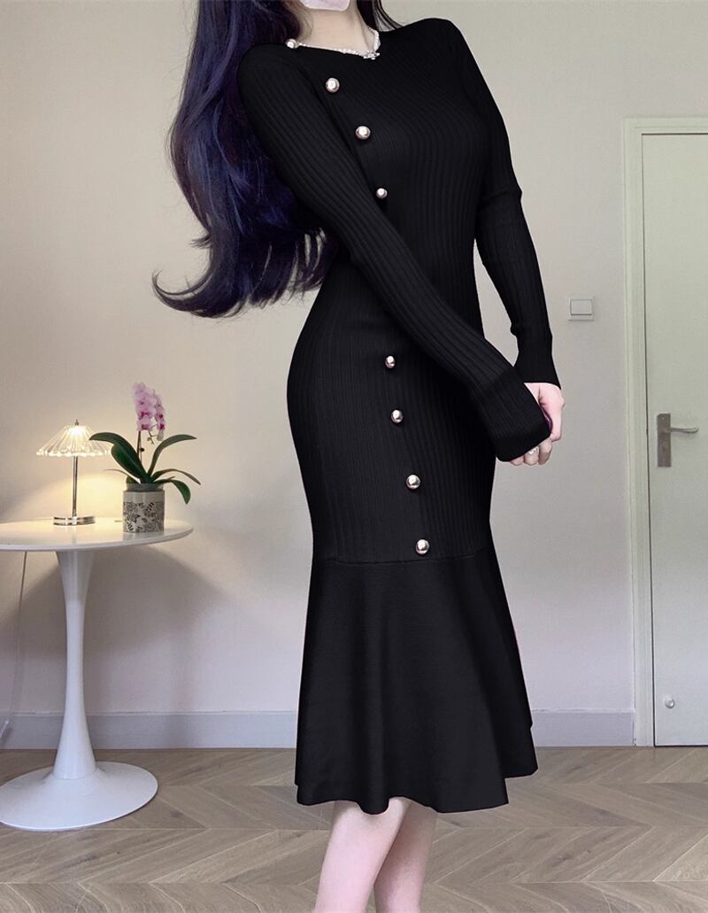 【dress】ニットマーメイドワンピース Q7288