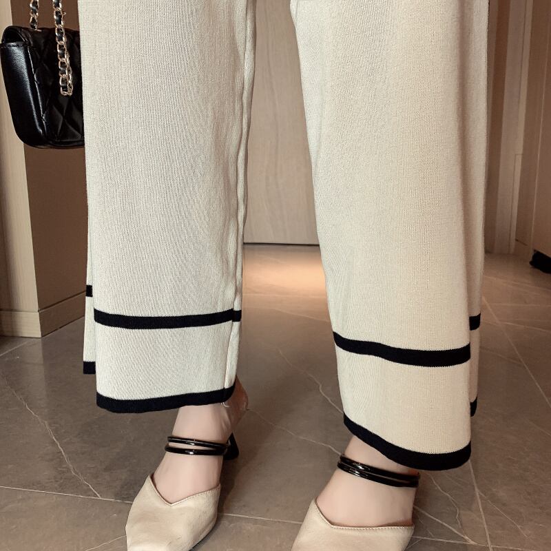 【set】好感度UP!気質満点レトロ長袖ニットトップス+ガウチョパンツ2点セット G2159