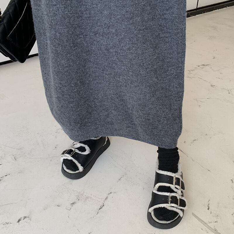 【dress】フード付きロングニットワンピース N2186