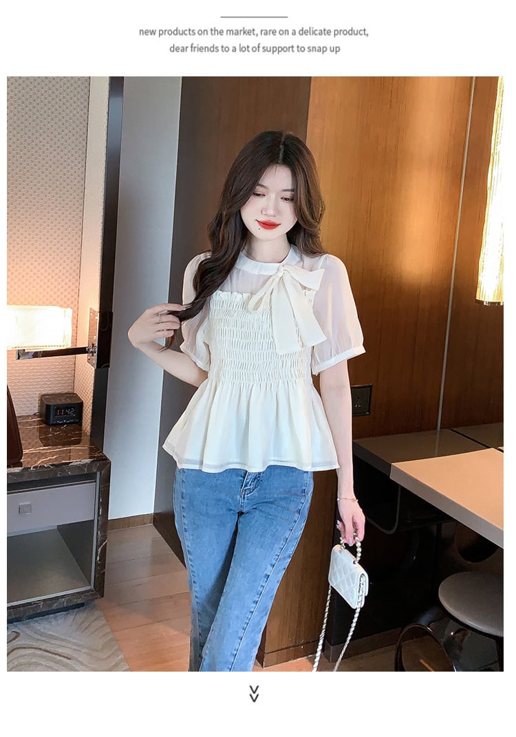 【tops】リボン付きシャツトップス M23925