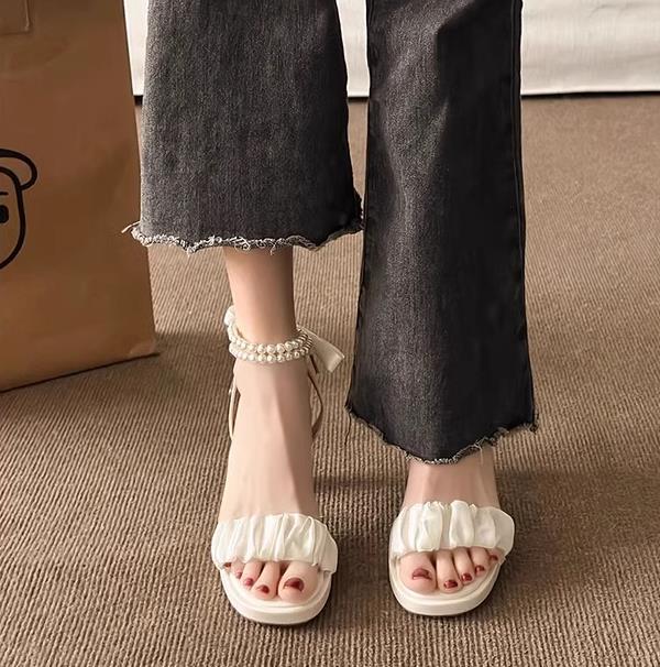 【shoes】リボン付きハイヒールサンダルF7464