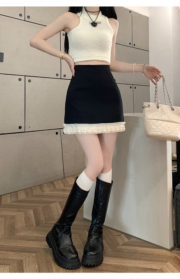 【bottoms】ビーズギャザーAラインスカートG20874