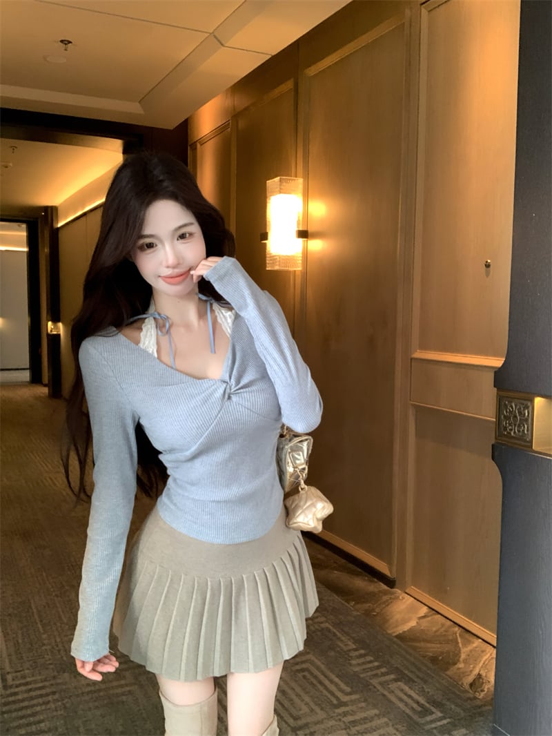 【tops】レース切り替えニットトップス M29546