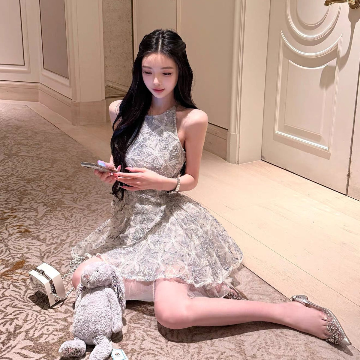 【dress】フラワー刺繍ミニワンピース N3573
