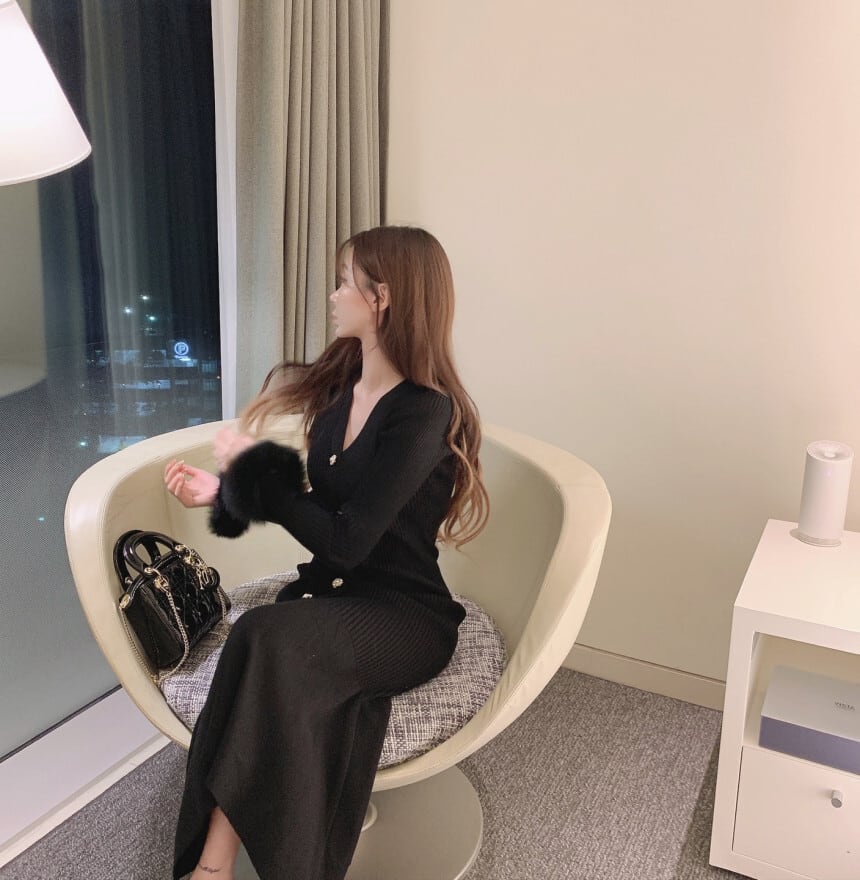 【dress】袖ファー マーメイドニットワンピース M26156