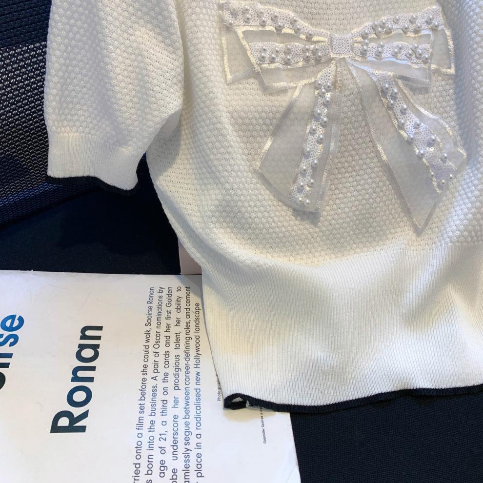 【tops】ボウタイ半袖ニットTシャツF7311