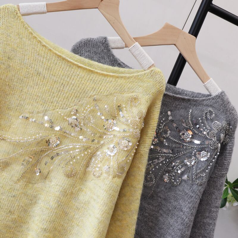 【tops】スパンコール付きニットトップス Q7194