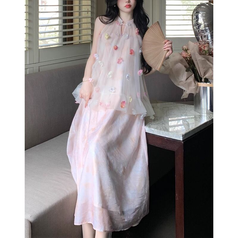 【dress】ホルターネック立体フラワーワンピース M30202