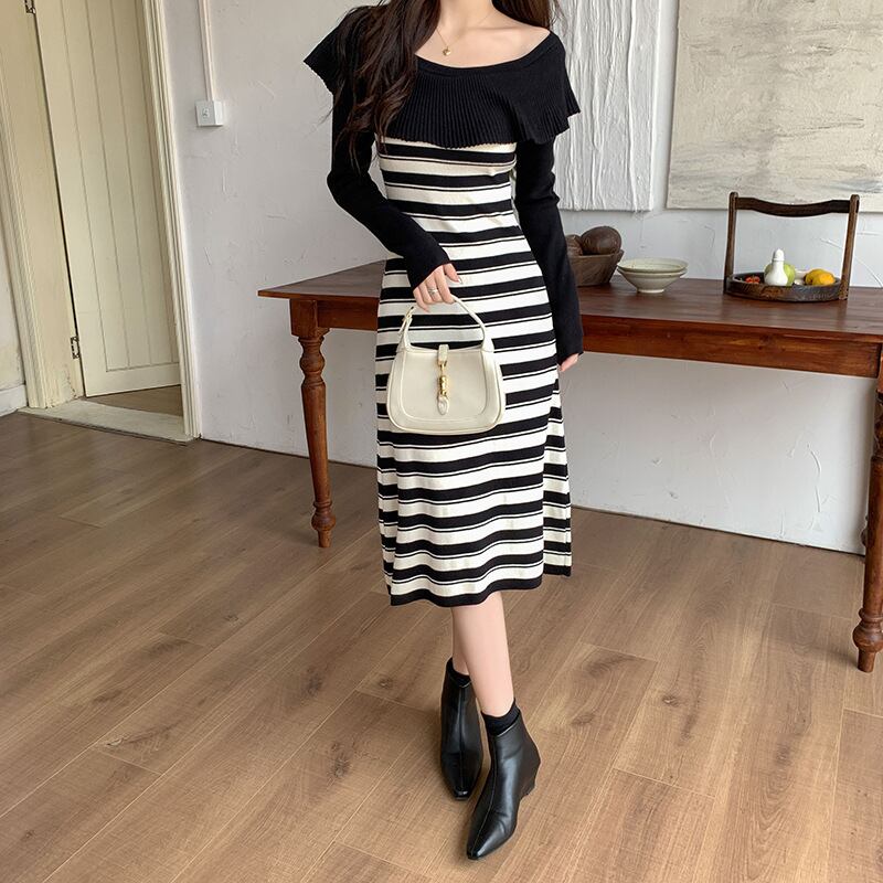 【dress】ボーダー柄ニットワンピース M18815