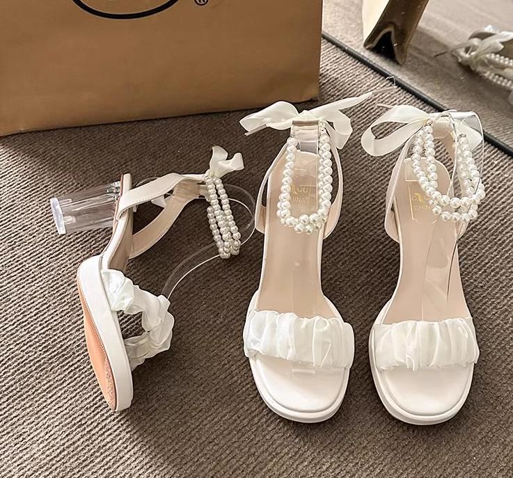 【shoes】リボン付きハイヒールサンダルF7464