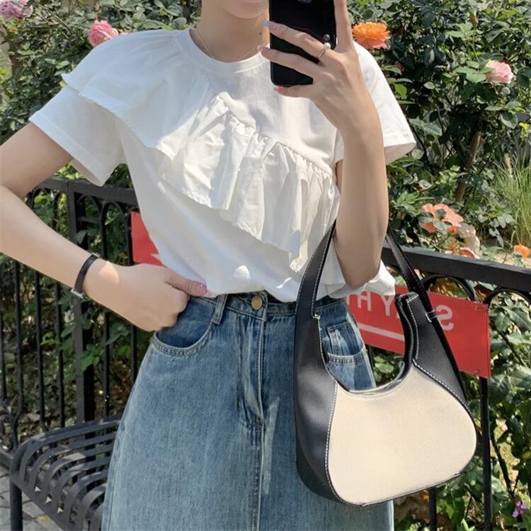 【tops】ラウンドネックフリルTシャツF7301