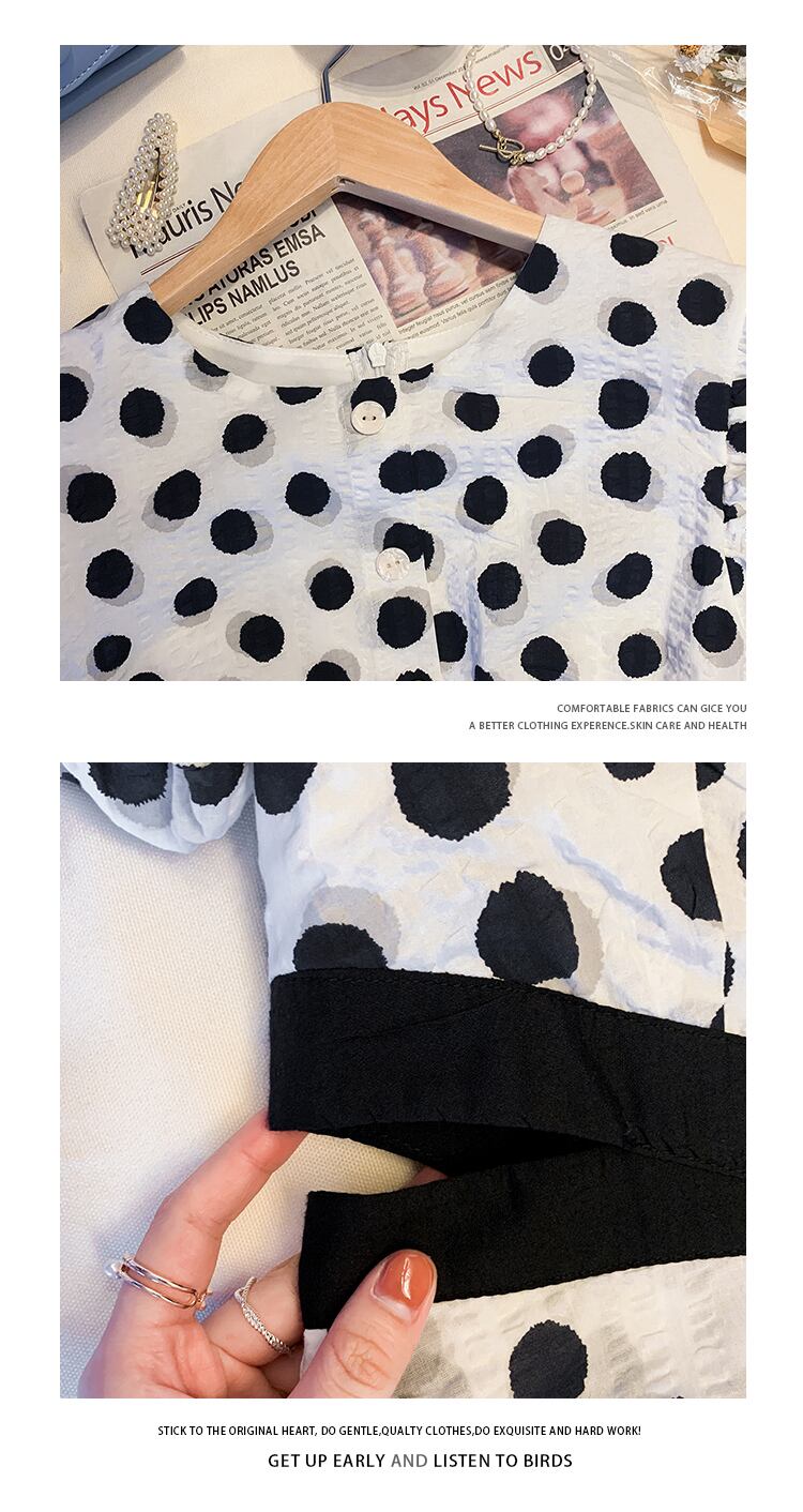 【dress】高級感好感度UP!気質満点パフスリーブドット柄透かし彫りワンピース G0257