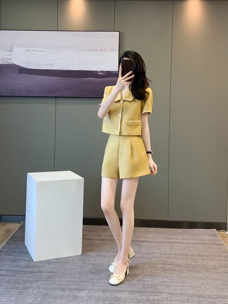 【set】POLOネックトップス+ショートパンツ2点セットF7484