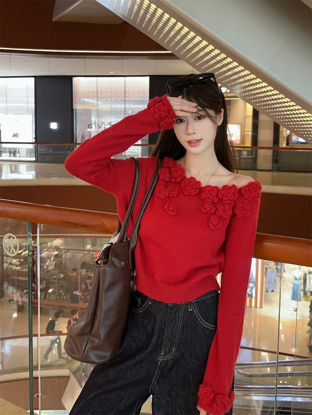【tops】フラワーモチーフニットセーター M26116