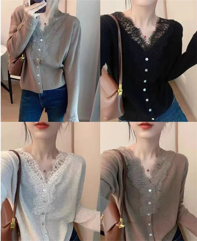 【tops】レース切り替えニットトップス M25992