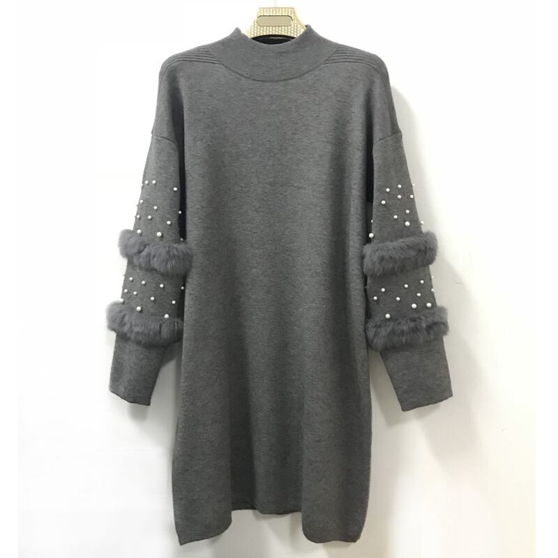 【dress】袖ファーパールニットワンピース M19363