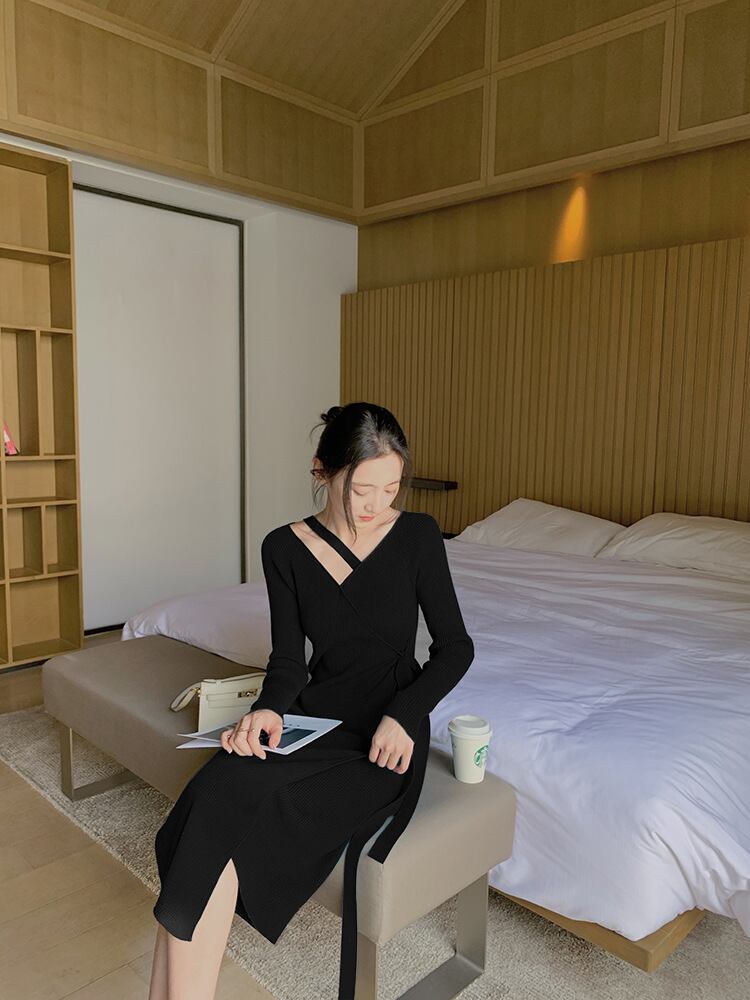 【dress】優しい雰囲気!気質満点レトロスウィートフランス風秋ニットワンピース G2402