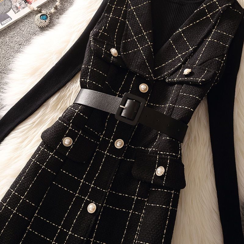 【set】ニットトップス×ベストワンピースセット Q8362