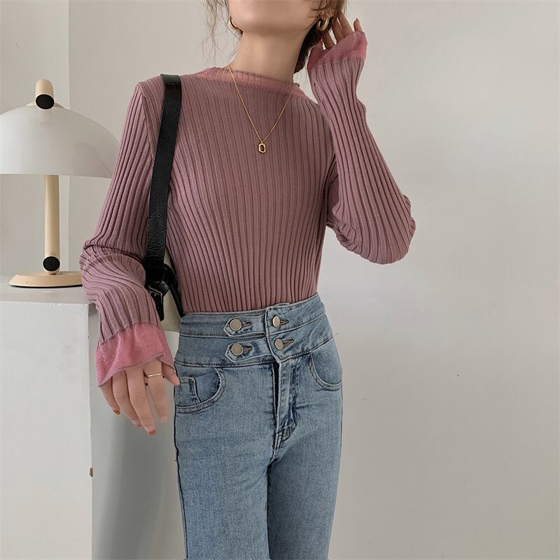 【tops】チュールドッキングニットトップス M26543