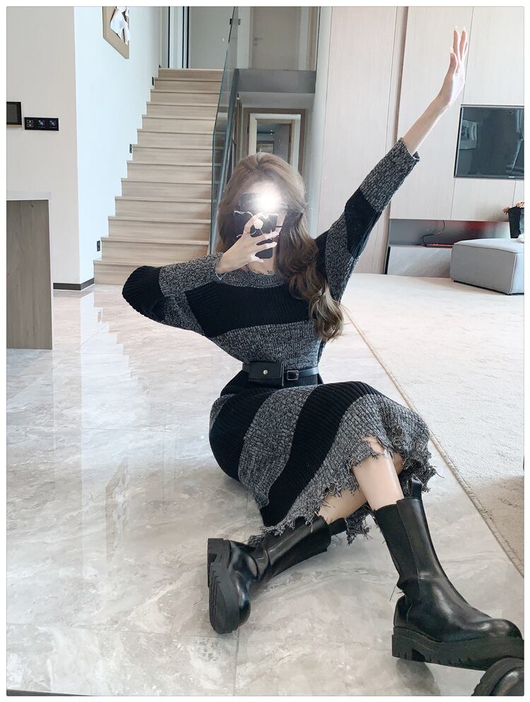 【dress】ボーダー柄ニットワンピース M18572