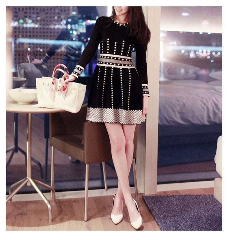 【dress】好感度UP!気質満点レトロスウィート長袖着痩せニットワンピース G1455