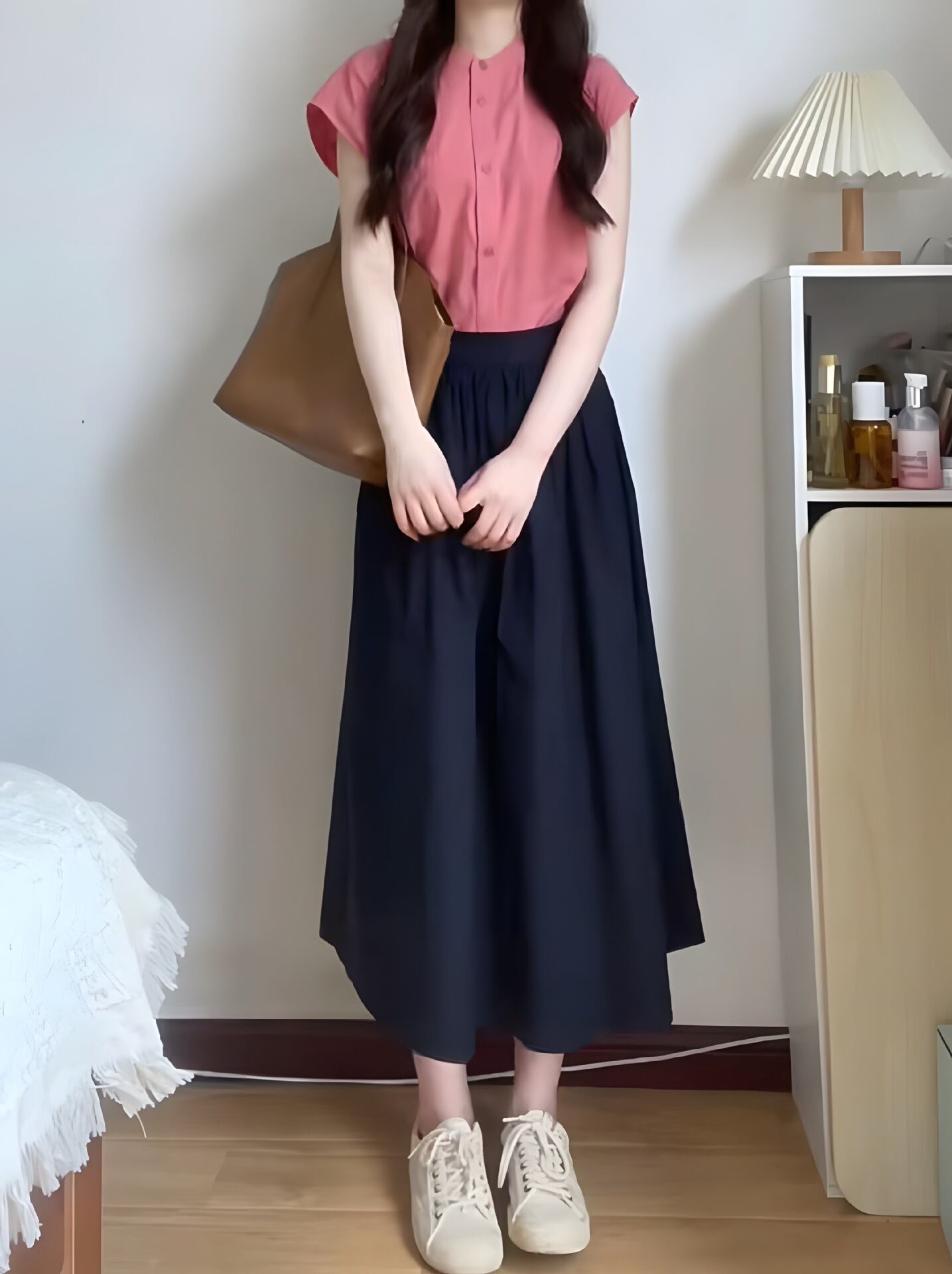 【set】ラウンドネックブラウス+スカート2点セットG21001