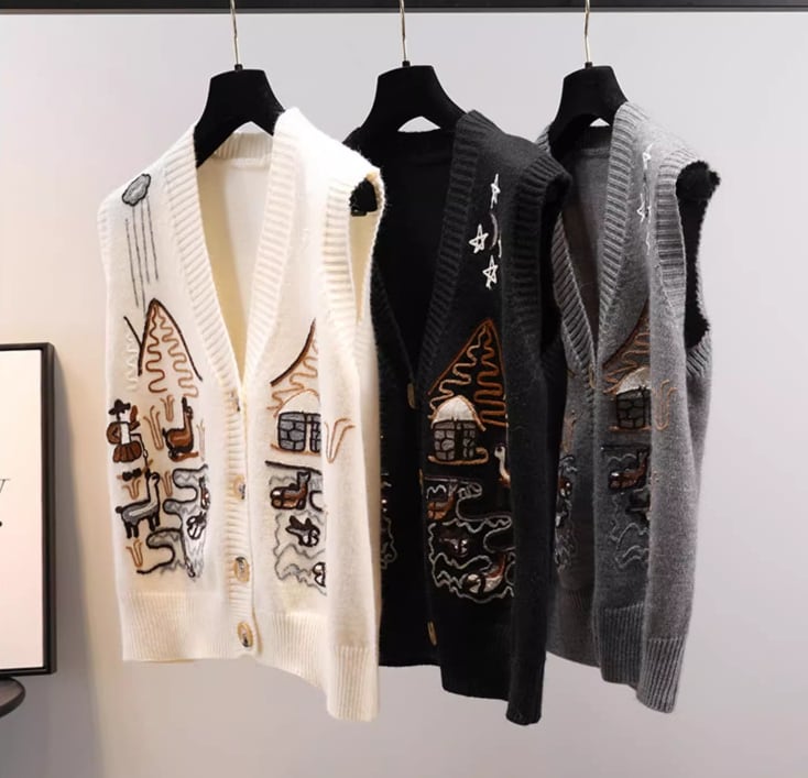 【tops】刺繍ニットチョッキG19846