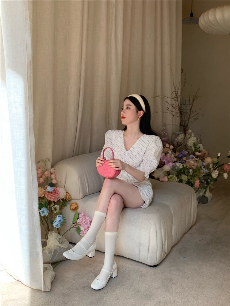 【dress】Vネックパフスリーブギャザーワンピース G21271