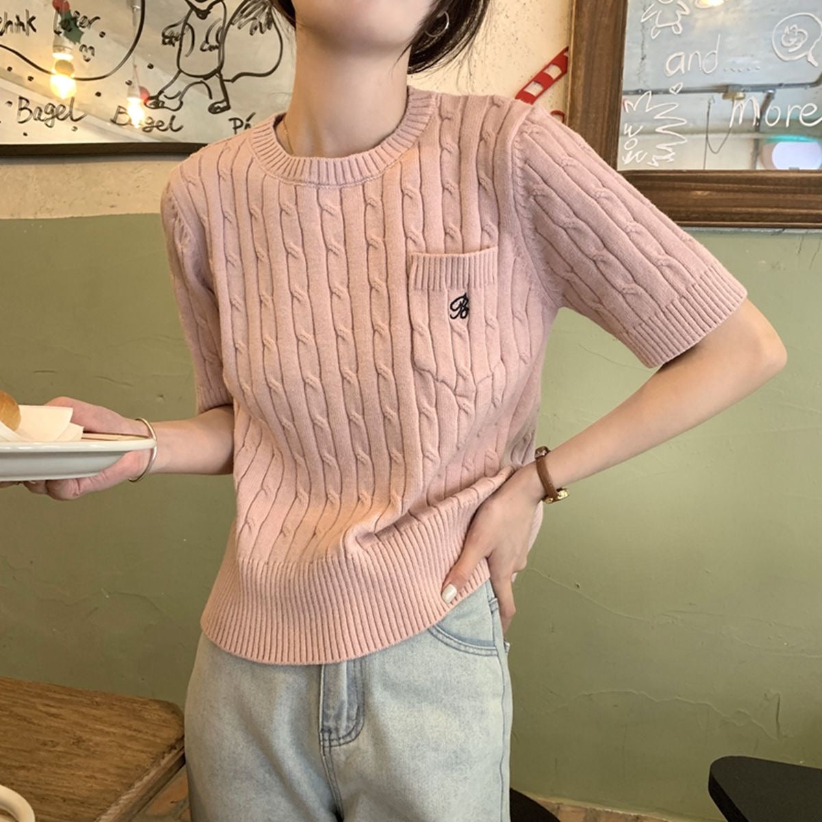 【tops】3色半袖ニットTシャツF7891