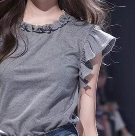 【tops】フレンチスリーブフリルTシャツF7450