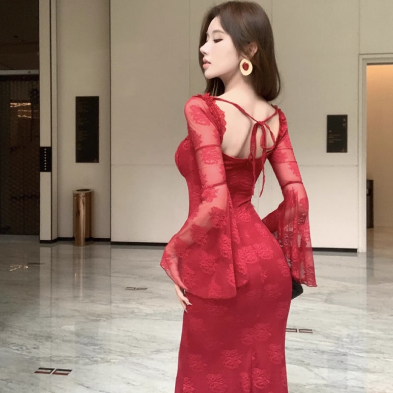 【dress】スクエアネックレースワンピース Q7419